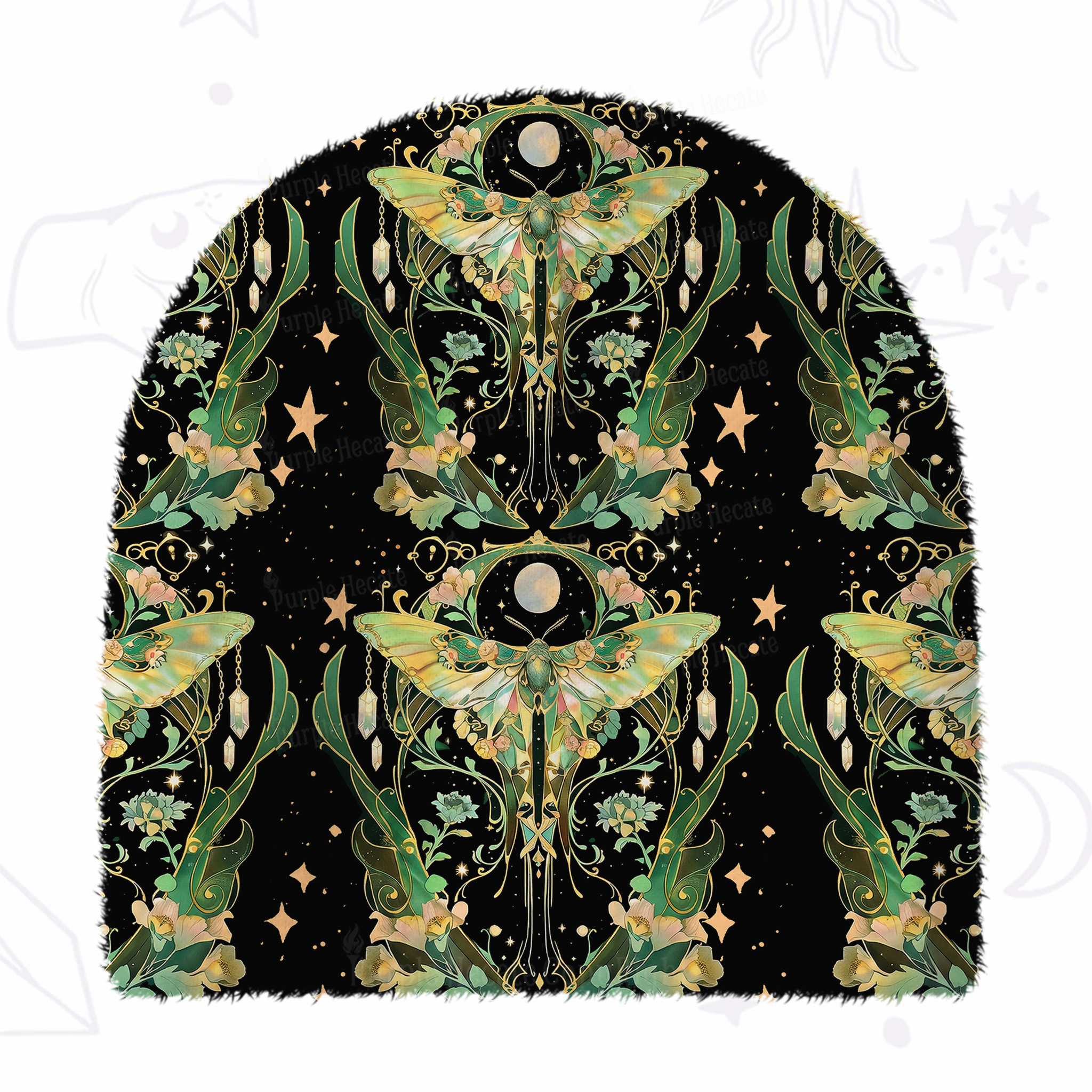 Purplehecate Moon Moth Rave Fuzzy Knit Beanie