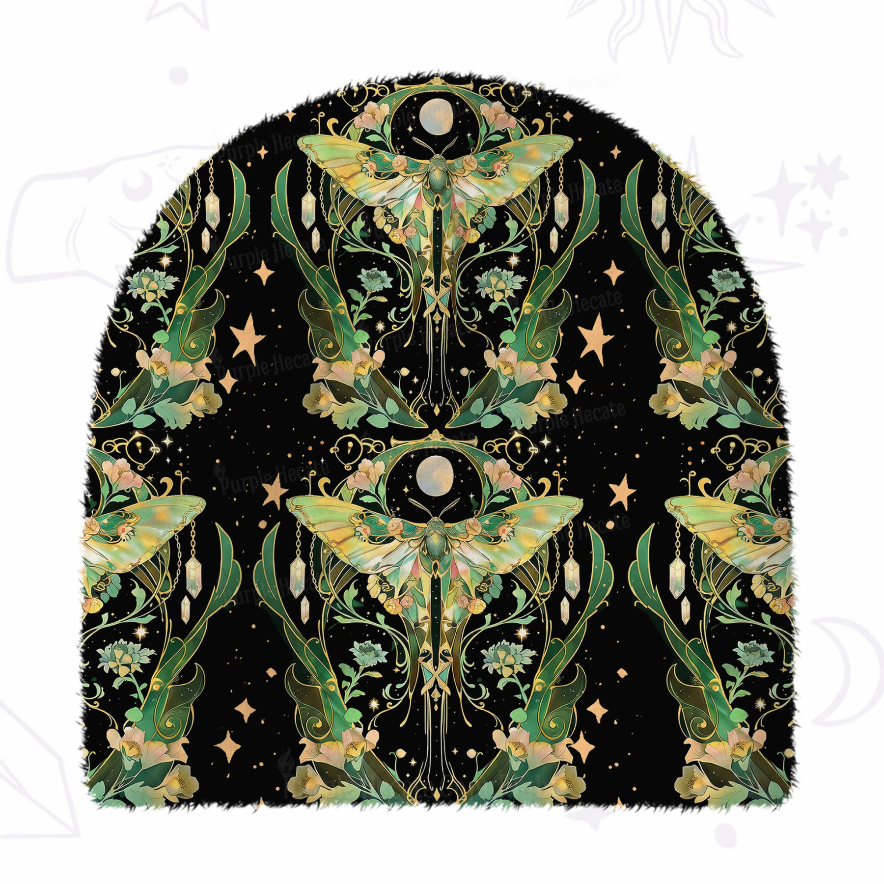 Purplehecate Moon Moth Rave Fuzzy Knit Beanie