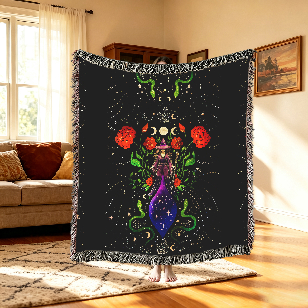 Purplehecate Moon Witch Garden Woven Tapestry Blanket