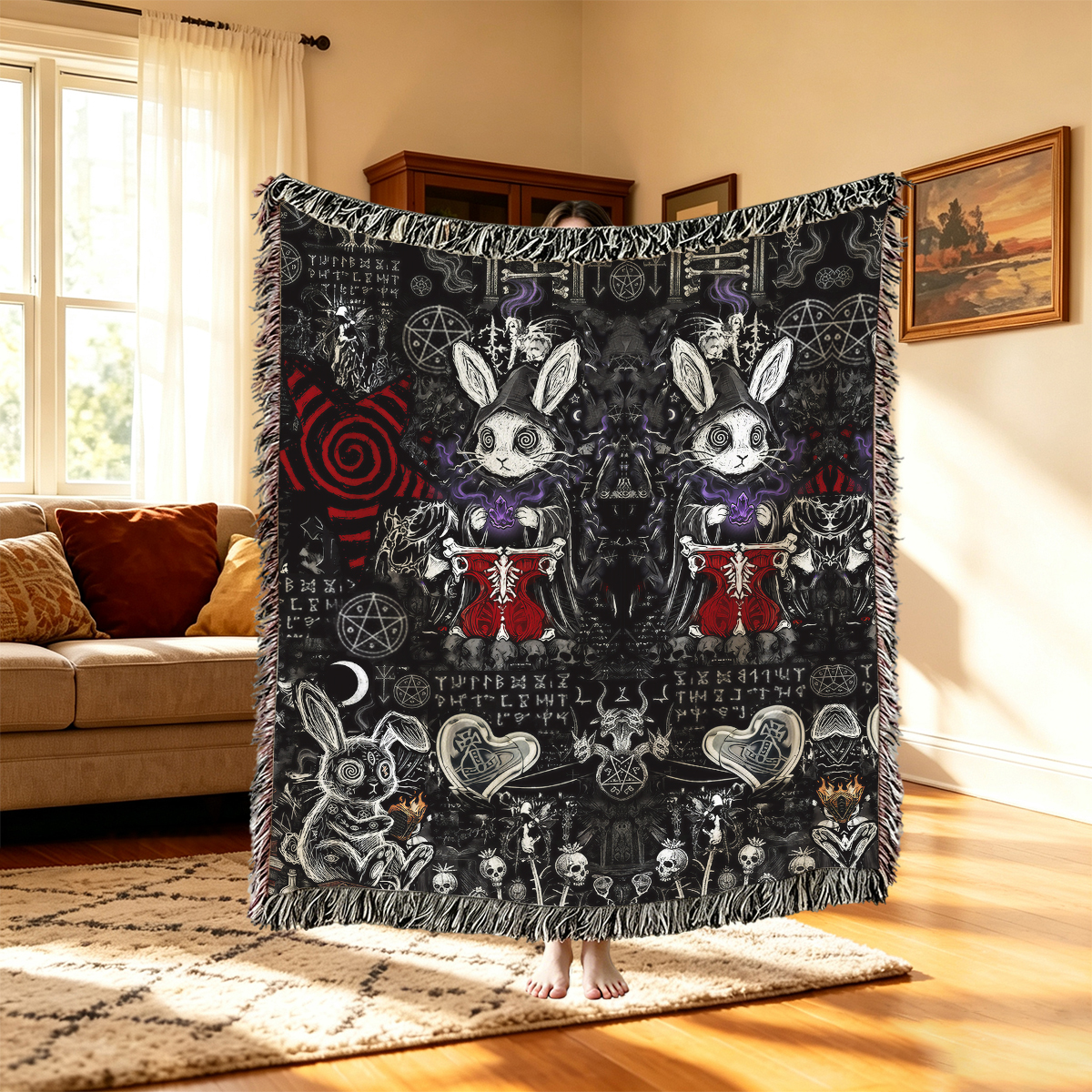 Purplehecate Gothic Cursed Bunny Ritual Woven Tapestry Blanket