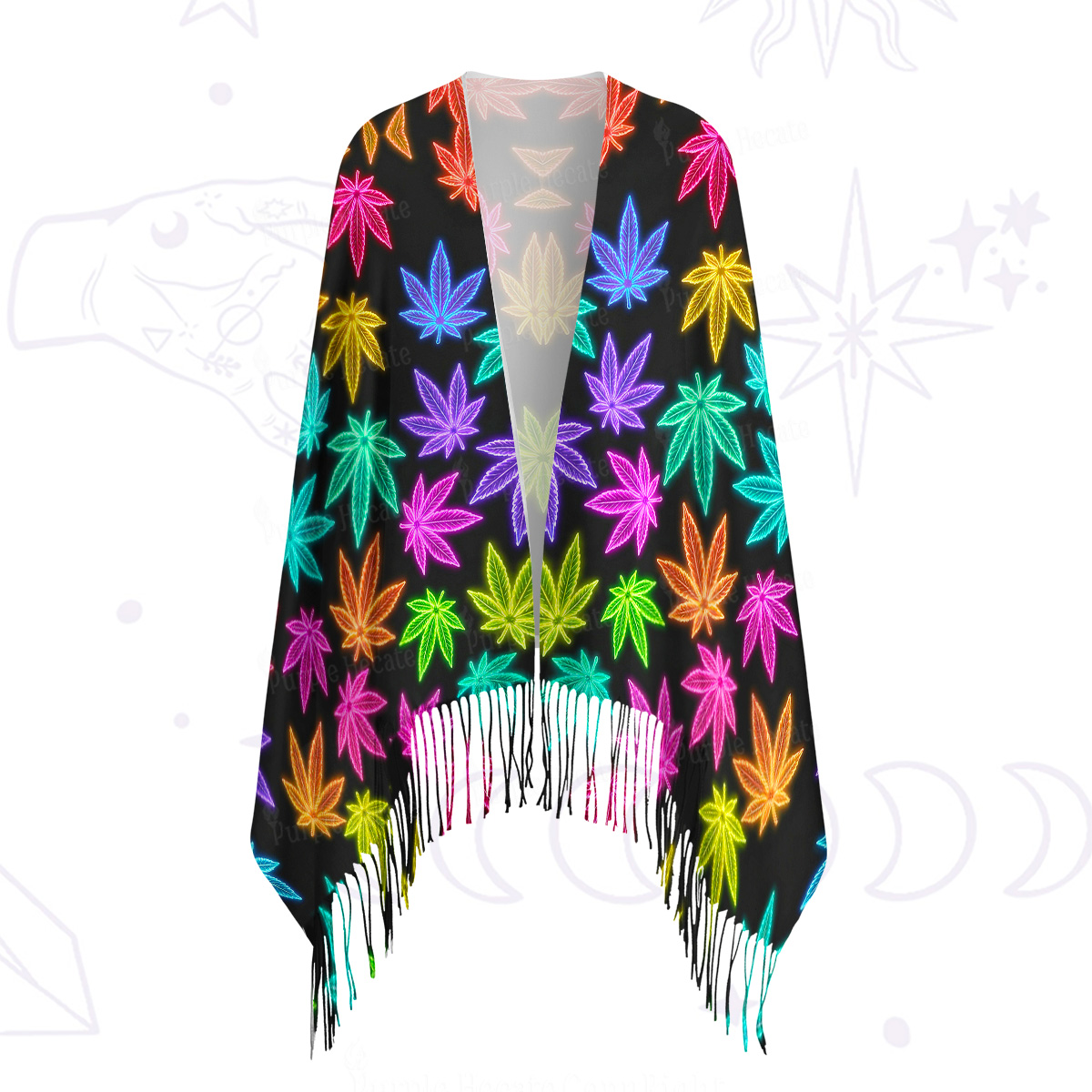Purplehecate Trippy Weed Printed Fringe Scarf
