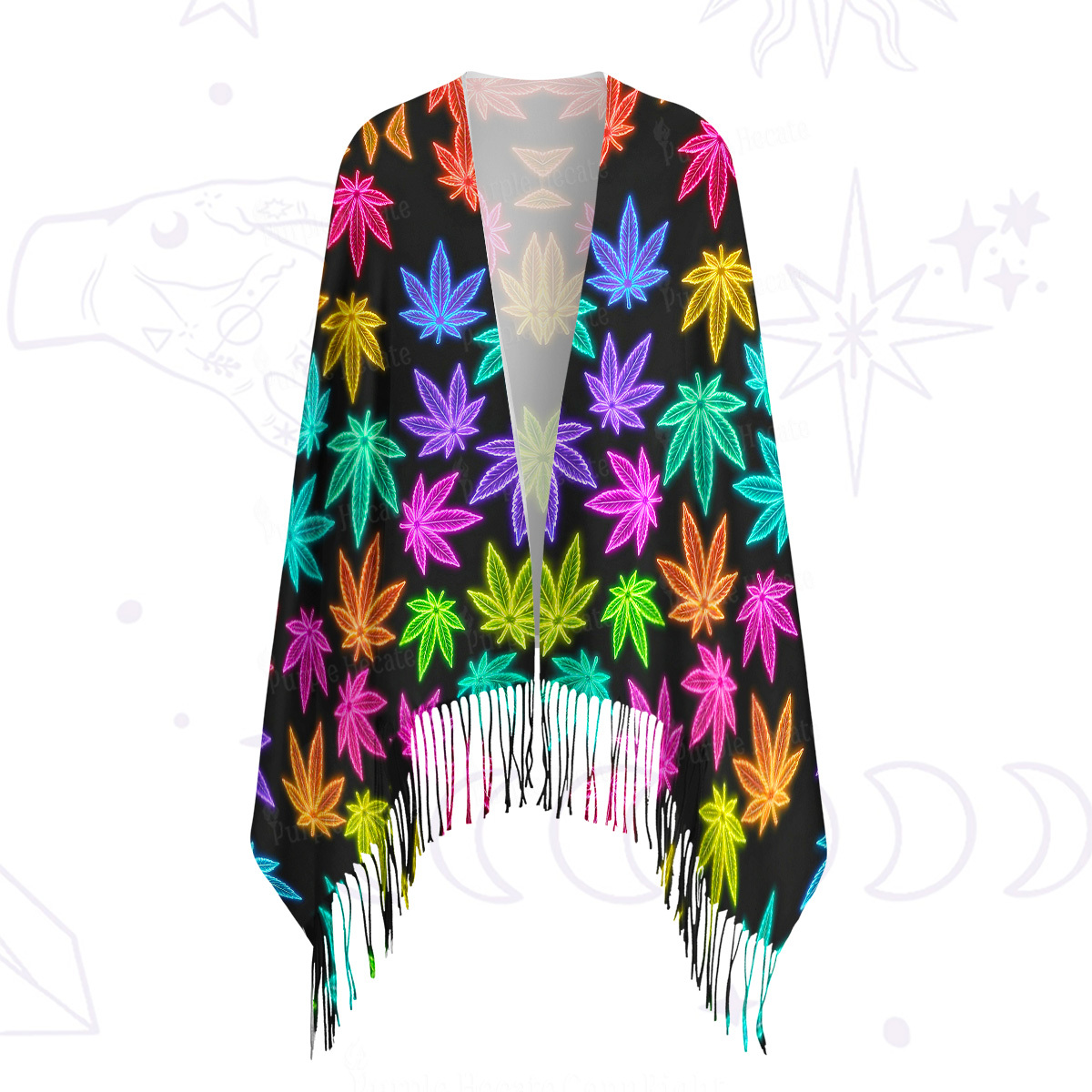 Purplehecate Trippy Weed Printed Fringe Scarf