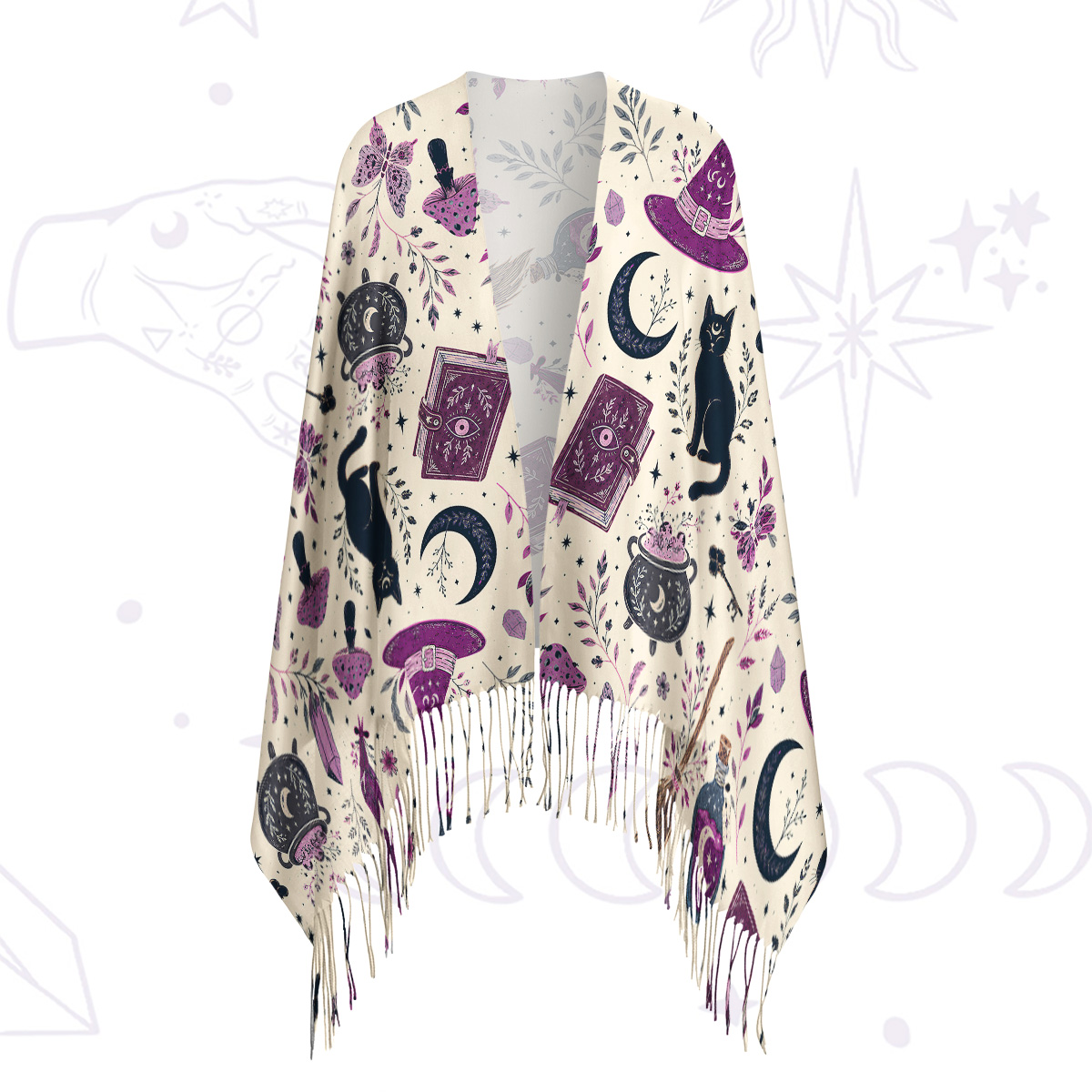 Purplehecate Witchcraft Spellbook Printed Fringe Scarf