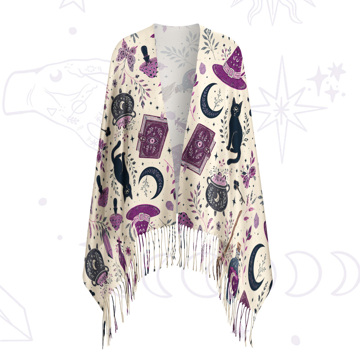 Purplehecate Witchcraft Spellbook Printed Fringe Scarf