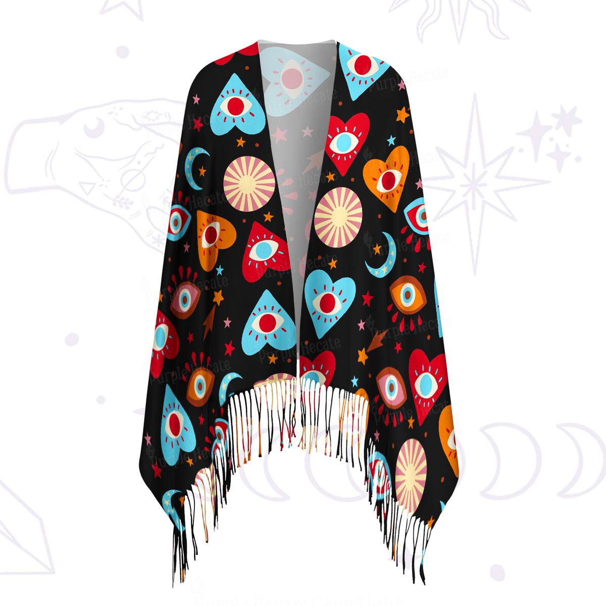 Purplehecate The Enchanted Eye of Love Printed Fringe Scarf