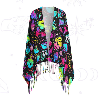 Purplehecate Psychedelic Mushroom Rave Printed Fringe Scarf