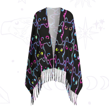 Purplehecate Neon Glow Stacked Cats Printed Fringe Scarf