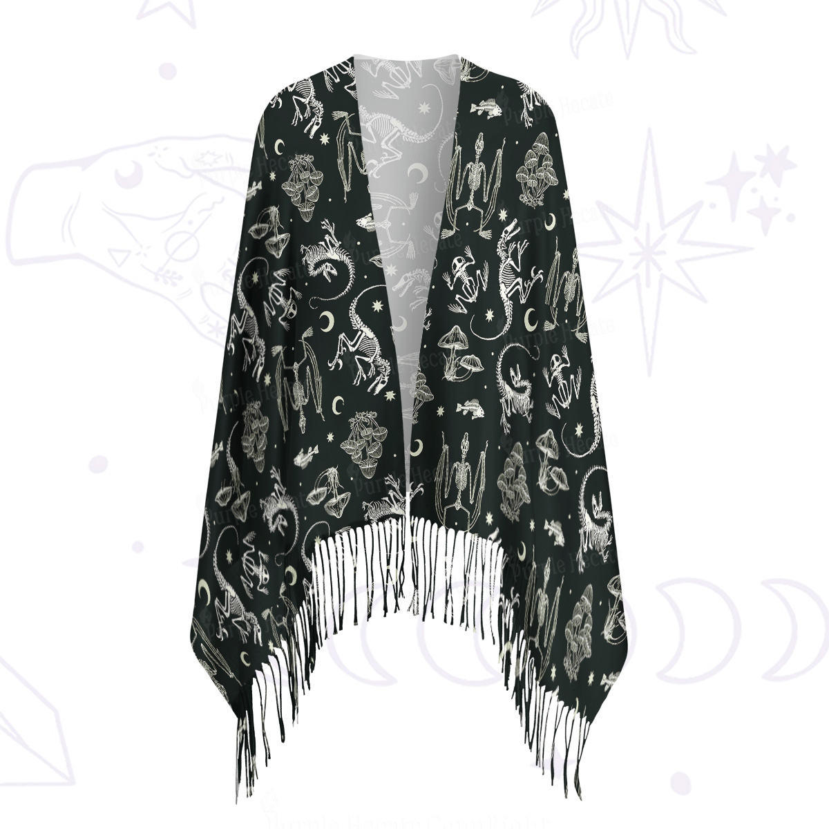Purplehecate Prehistoric Fantasy Printed Fringe Scarf
