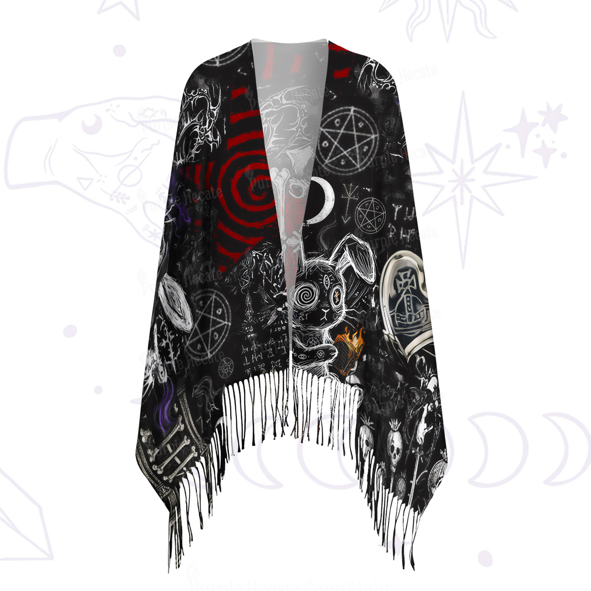 Purplehecate Gothic Cursed Bunny Ritual Printed Fringe Scarf