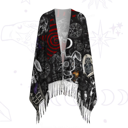 Purplehecate Gothic Cursed Bunny Ritual Printed Fringe Scarf