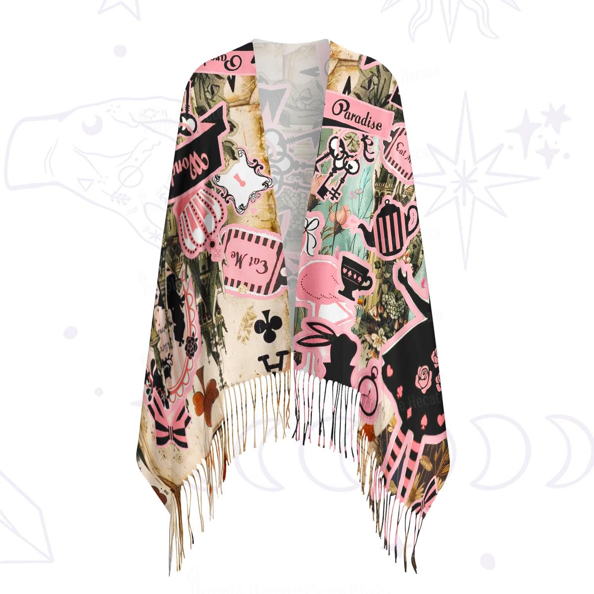 Purplehecate Wonderland Alice’s Tea Party Printed Fringe Scarf