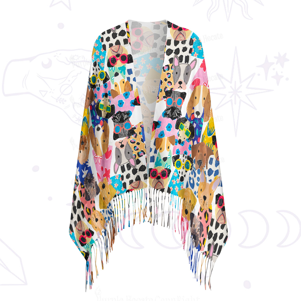 Purplehecate Puppy Parade Printed Fringe Scarf