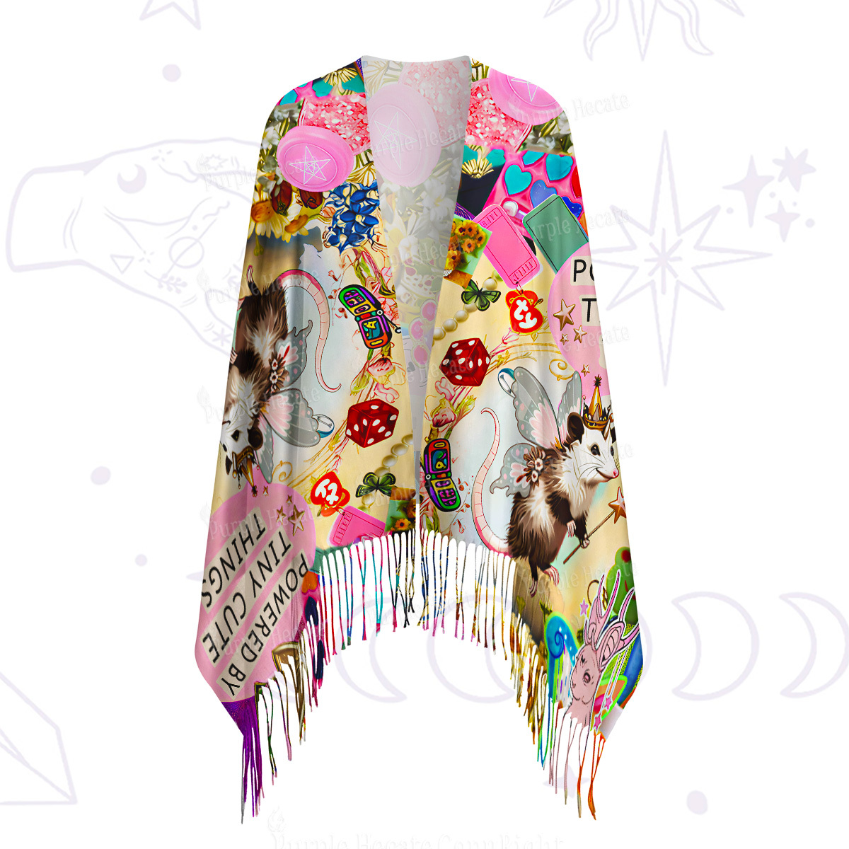 Purplehecate The Opossum Queen's Hoard Printed Fringe Scarf