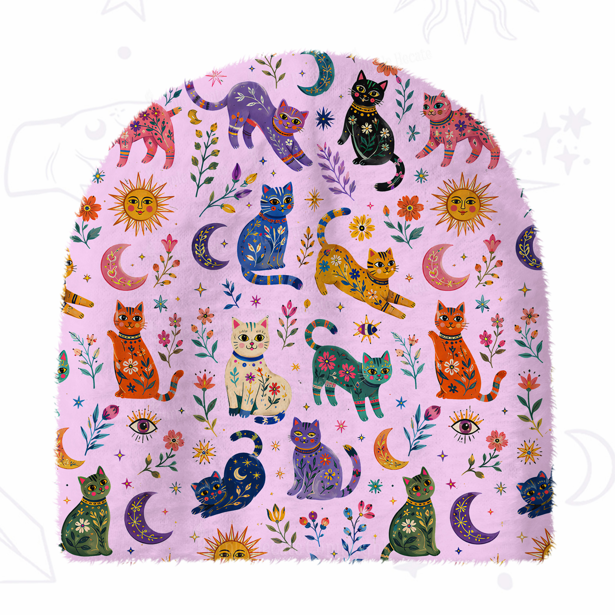 Purplehecate Rainbow Magic Cats Fuzzy Knit Beanie