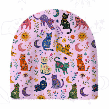 Purplehecate Rainbow Magic Cats Fuzzy Knit Beanie