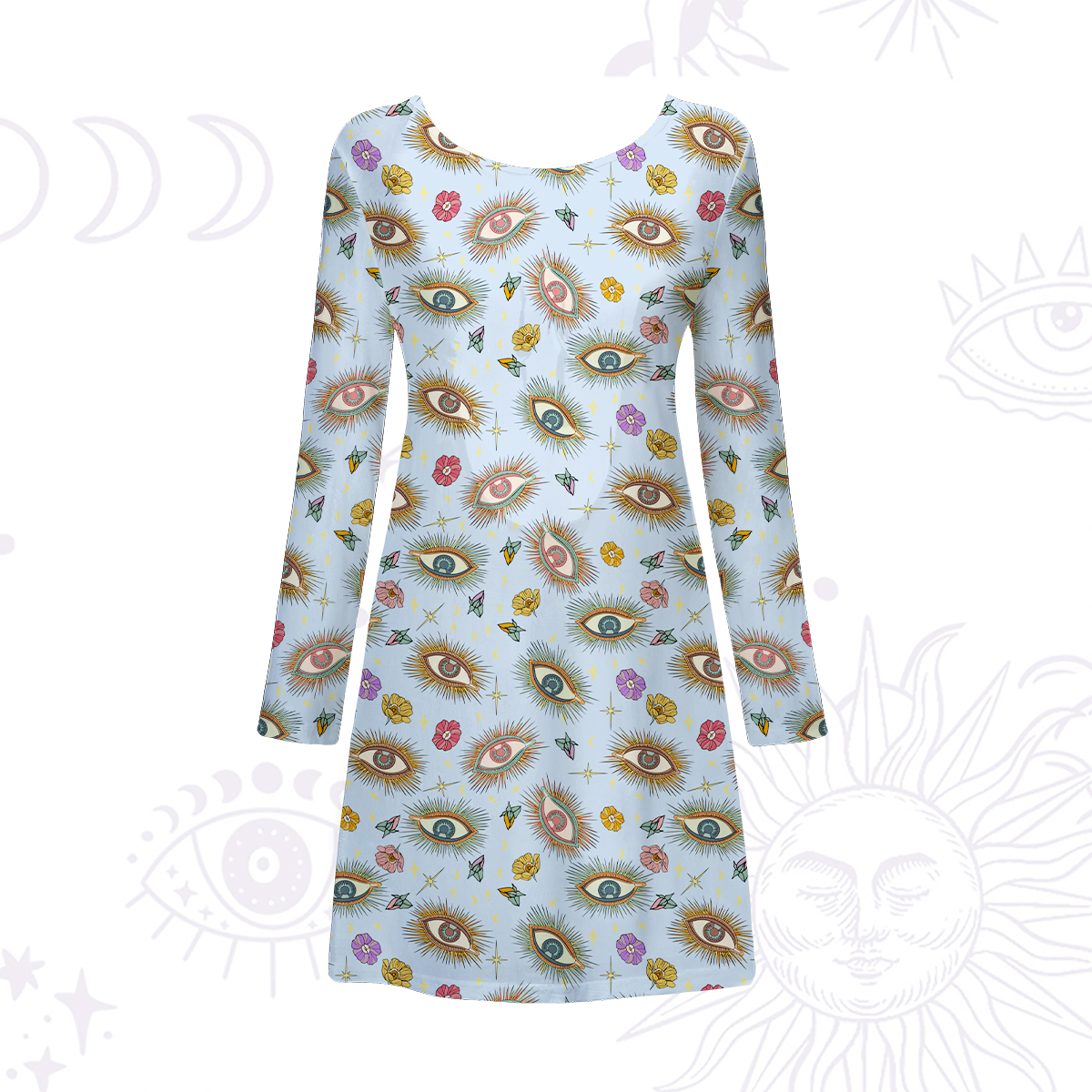 Purplehecate Evil Eye Pattern Beachwear Cover-Up Dress