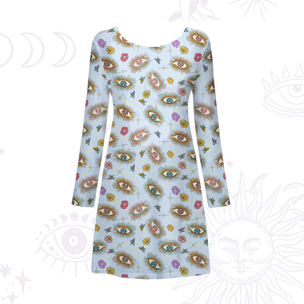 Purplehecate Evil Eye Pattern Beachwear Cover-Up Dress