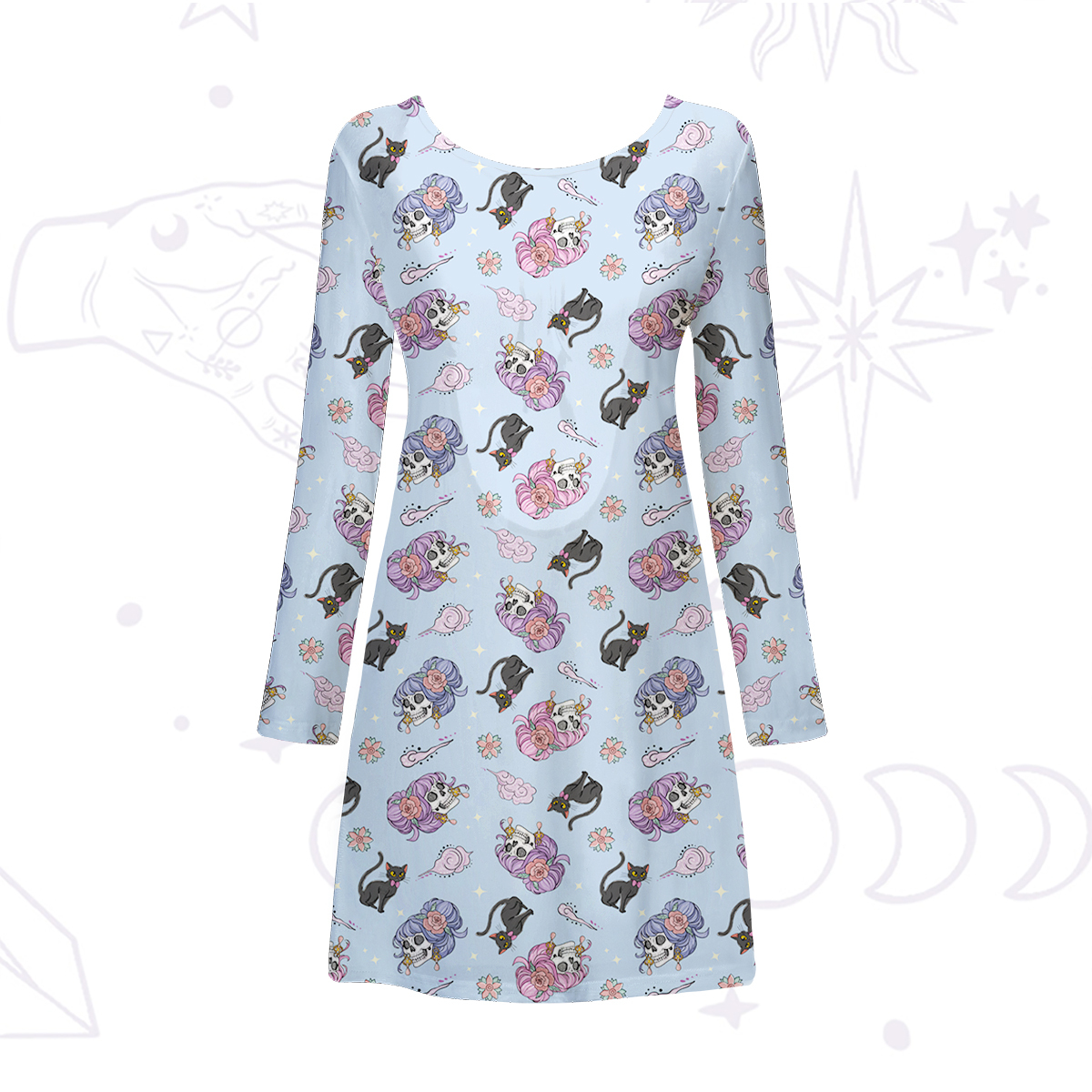 Purplehecate Magical Cat Skeleton Mom Beachwear Cover-Up Dress