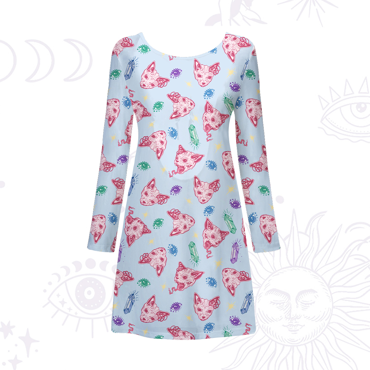 Purplehecate Crystal Cat Skull Beachwear Cover-Up Dress