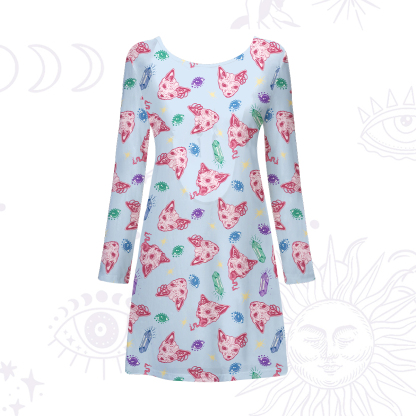 Purplehecate Crystal Cat Skull Beachwear Cover-Up Dress