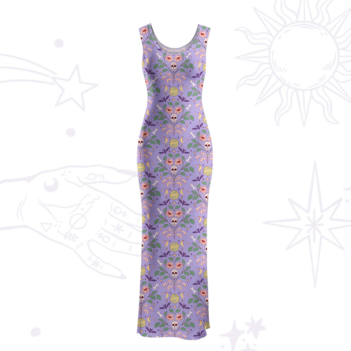 Purplehecate Gothic Floral Skeleton Maxi Tank Beachwear Dress