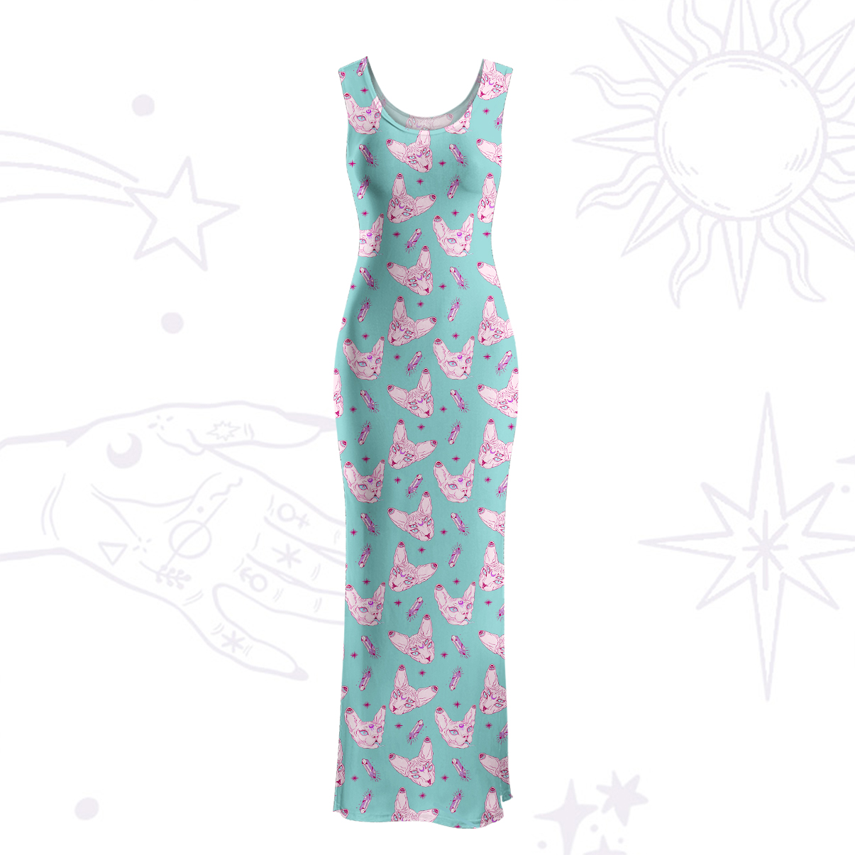 Purplehecate Mystical Sphynx Cat Maxi Tank Beachwear Dress