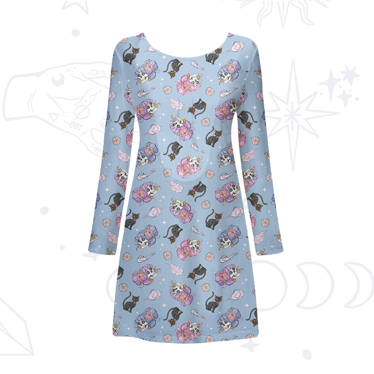 Purplehecate Magical Cat Skeleton Mom Beachwear Cover-Up Dress