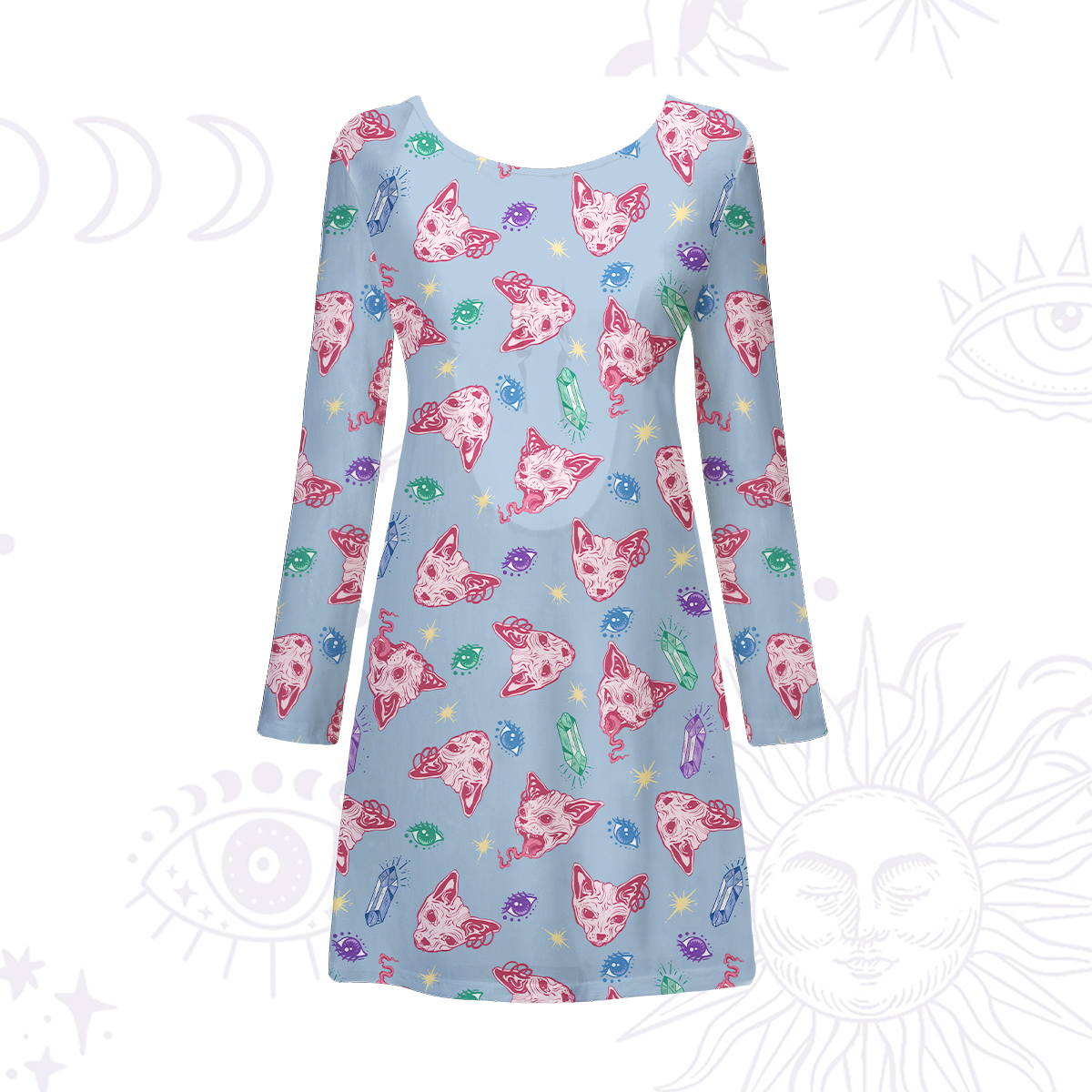 Purplehecate Crystal Cat Skull Beachwear Cover-Up Dress