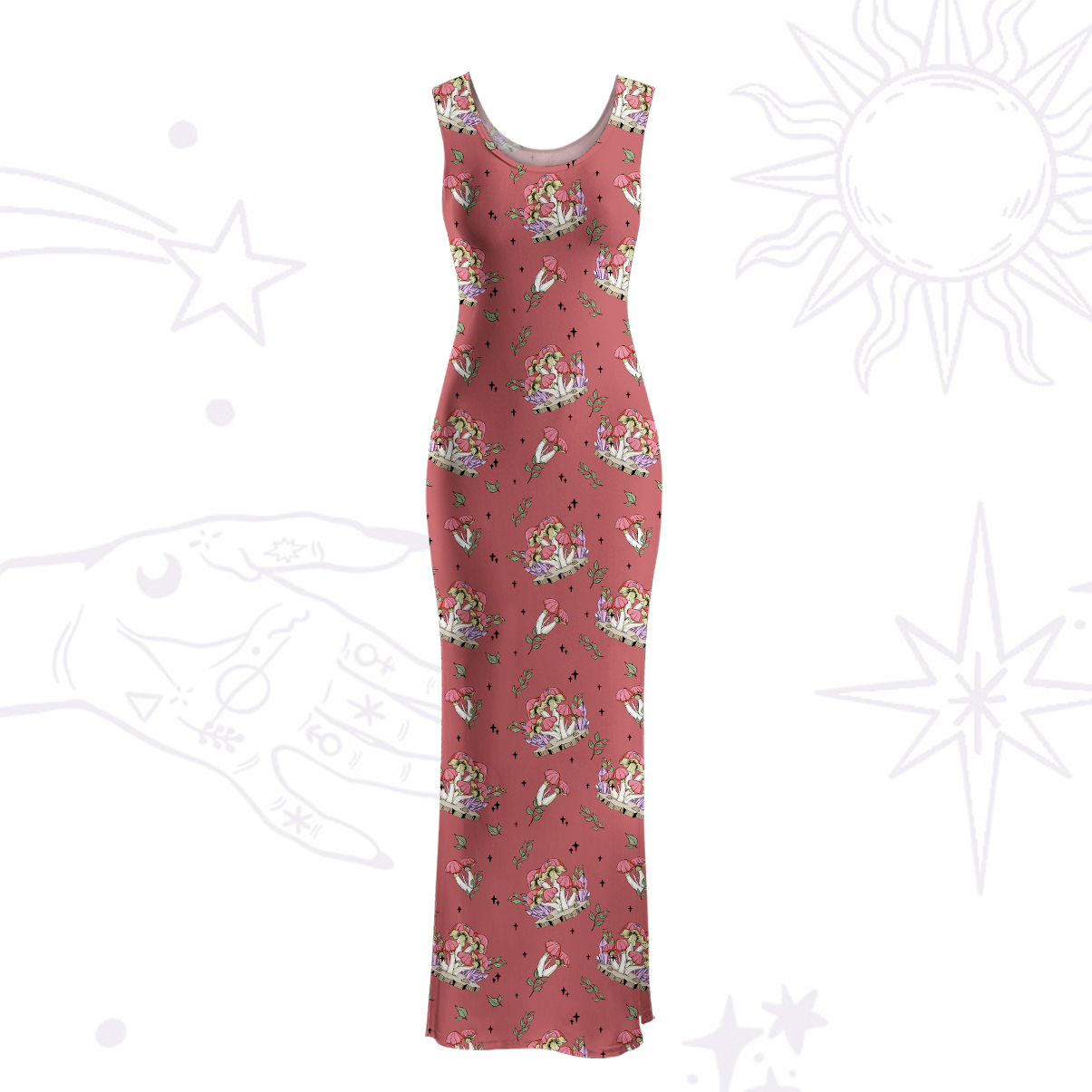 Purplehecate Fantasy Mushroom Maxi Tank Beachwear Dress