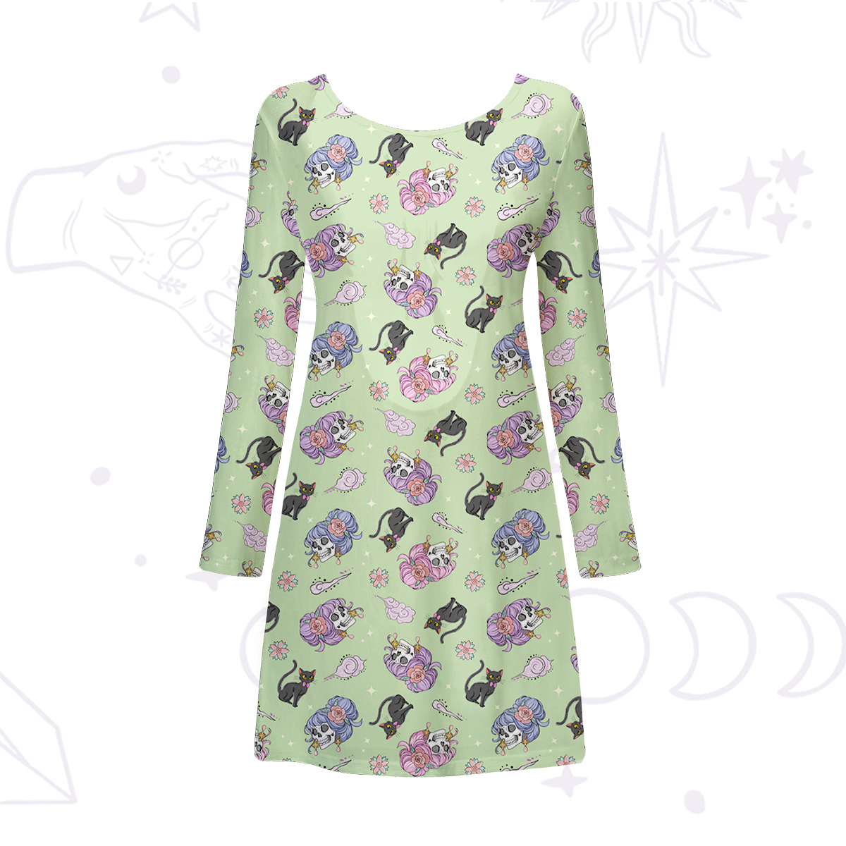 Purplehecate Magical Cat Skeleton Mom Beachwear Cover-Up Dress