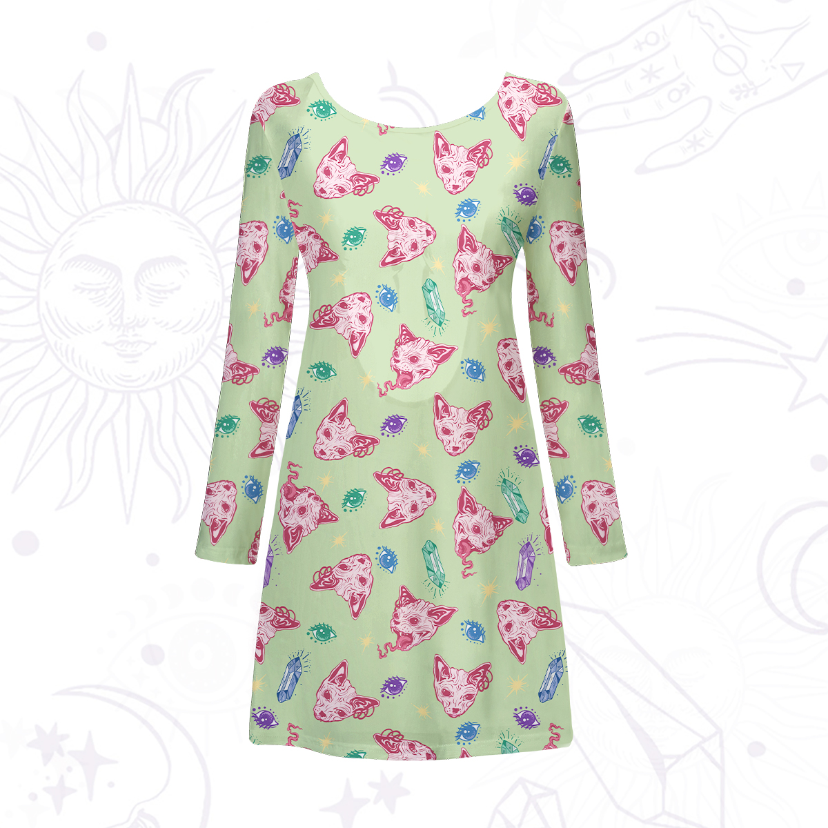 Purplehecate Crystal Cat Skull Beachwear Cover-Up Dress