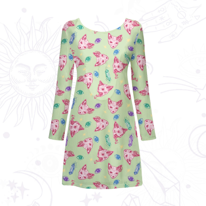 Purplehecate Crystal Cat Skull Beachwear Cover-Up Dress