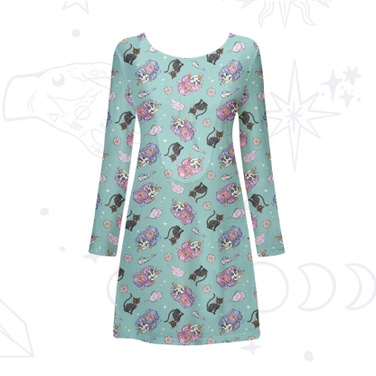 Purplehecate Magical Cat Skeleton Mom Beachwear Cover-Up Dress