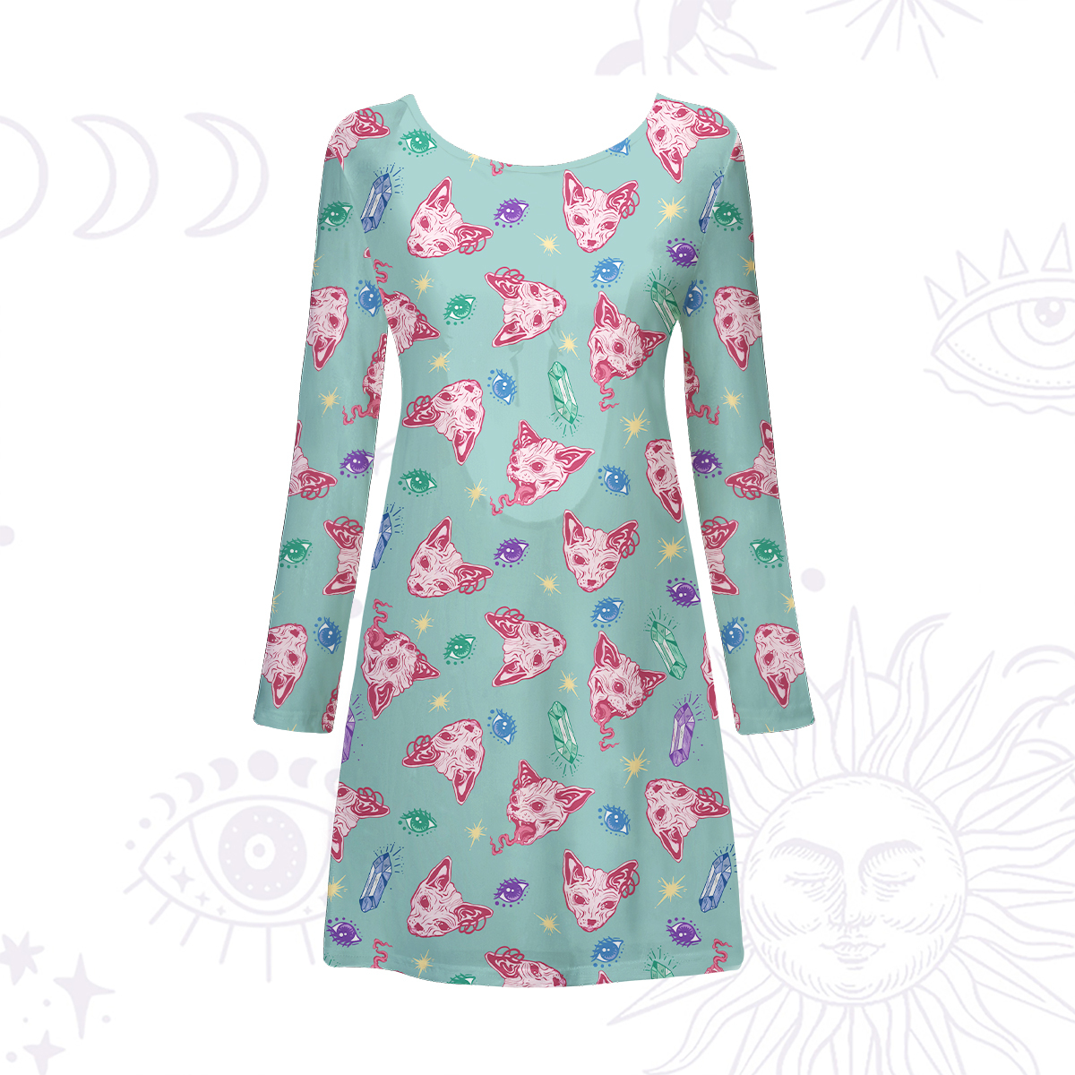 Purplehecate Crystal Cat Skull Beachwear Cover-Up Dress