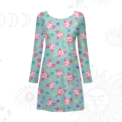 Purplehecate Crystal Cat Skull Beachwear Cover-Up Dress