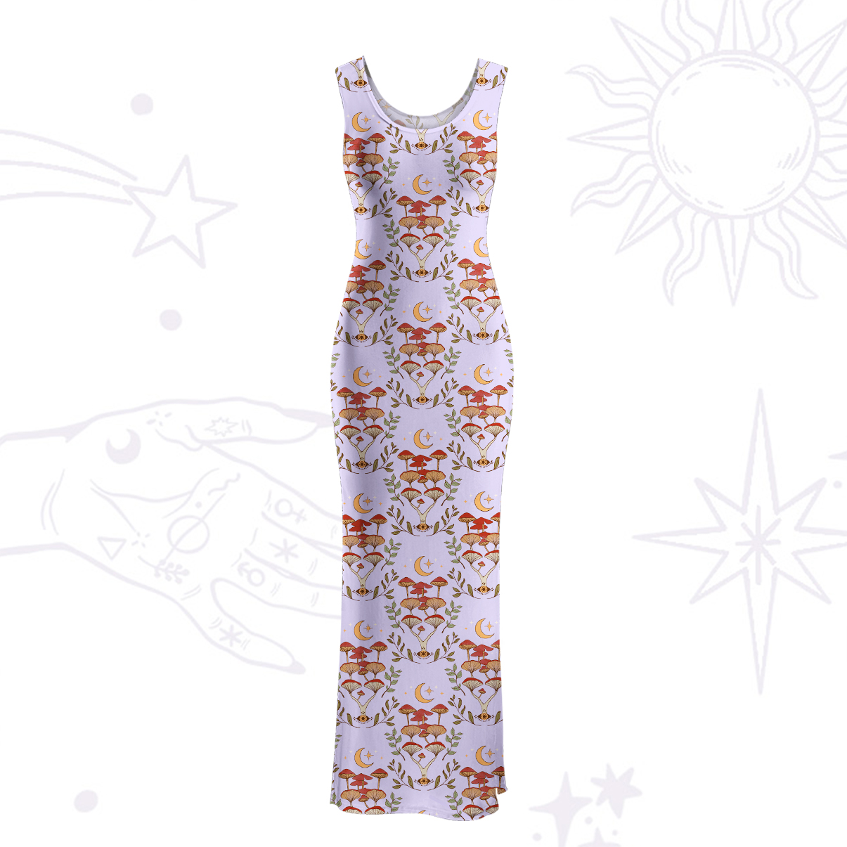 Purplehecate Psychedelic Mushrooms Maxi Tank Beachwear Dress