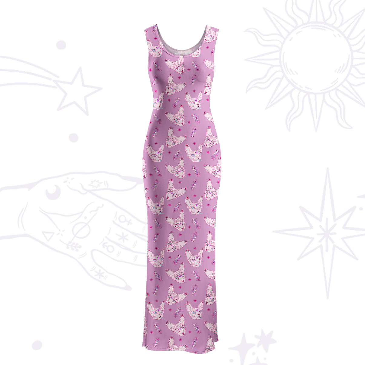 Purplehecate Mystical Sphynx Cat Maxi Tank Beachwear Dress