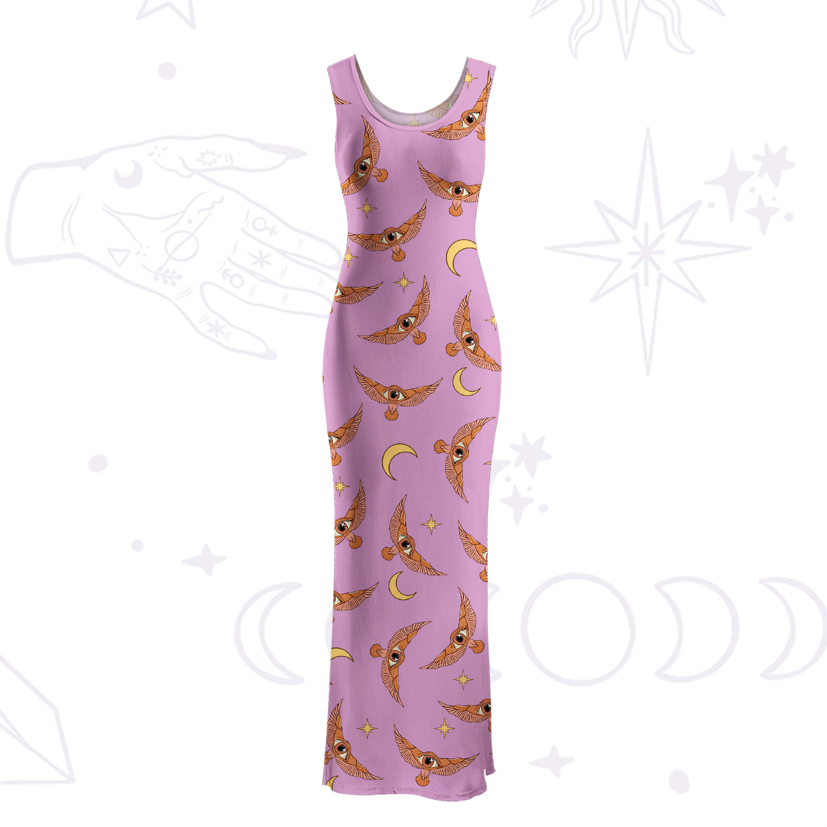 Purplehecate Moth and Moon Maxi Tank Beachwear Dress