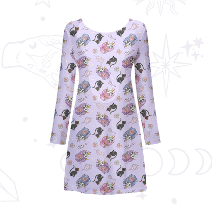 Purplehecate Magical Cat Skeleton Mom Beachwear Cover-Up Dress