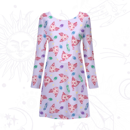 Purplehecate Crystal Cat Skull Beachwear Cover-Up Dress