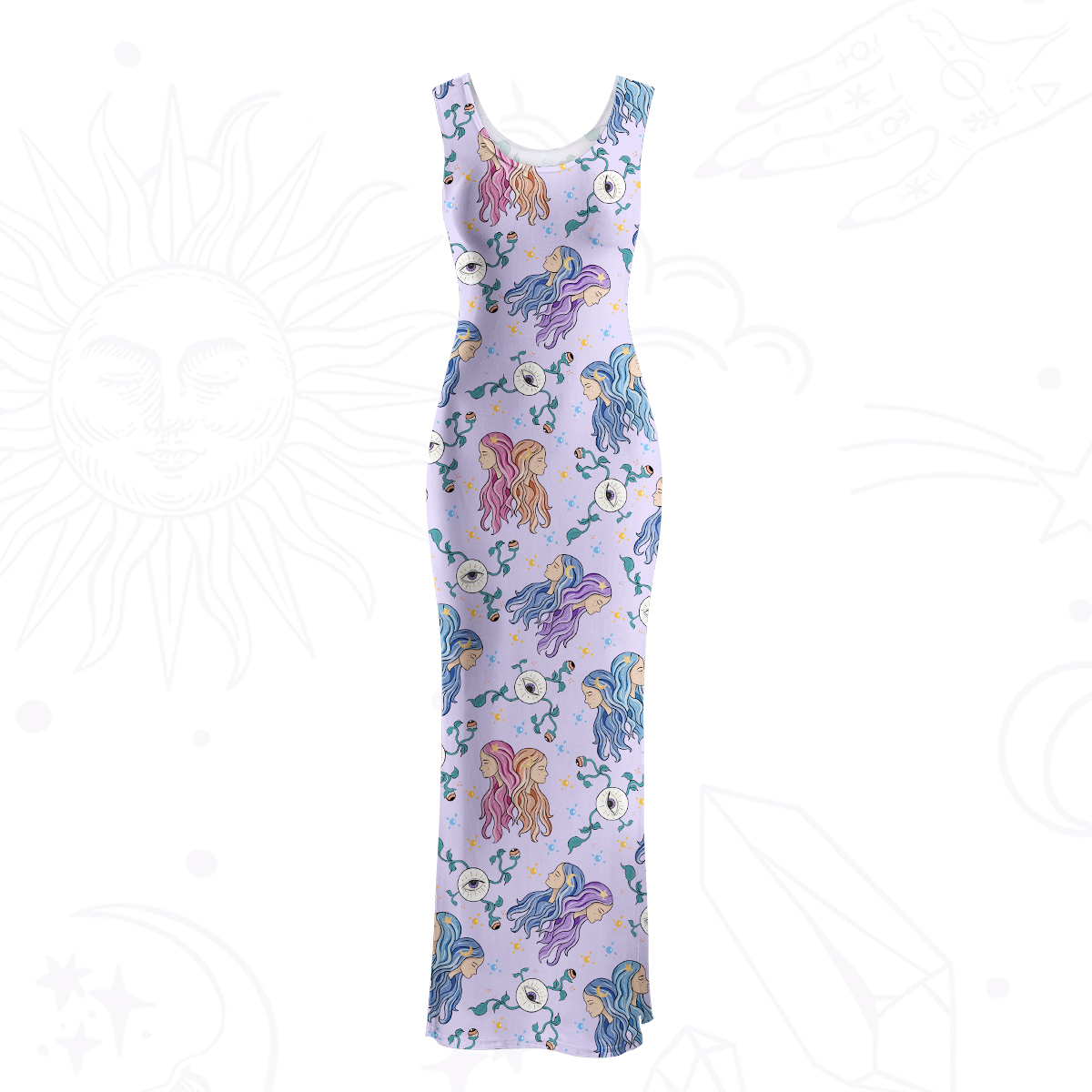 Purplehecate Gemini Spirit Zodiac Maxi Tank Beachwear Dress