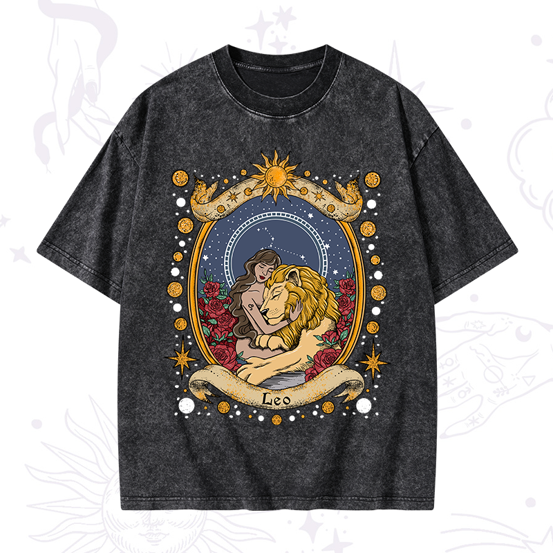 Purplehecate Celestial Leo Zodiac Washed T-Shirt