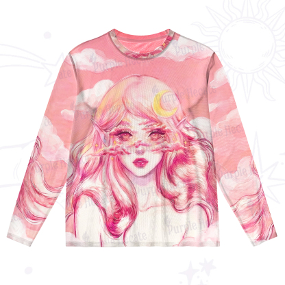 Purplehecate Pink Moon Goddess Witchy Mesh Long Sleeve Top