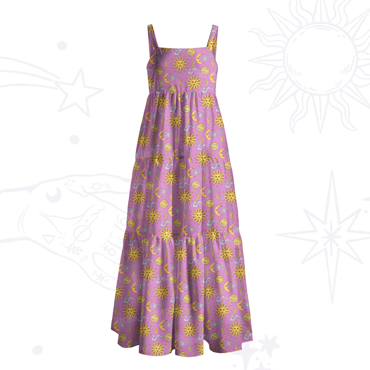 Purplehecate Magic of Sun and Moon Wide Straps Maxi Dress