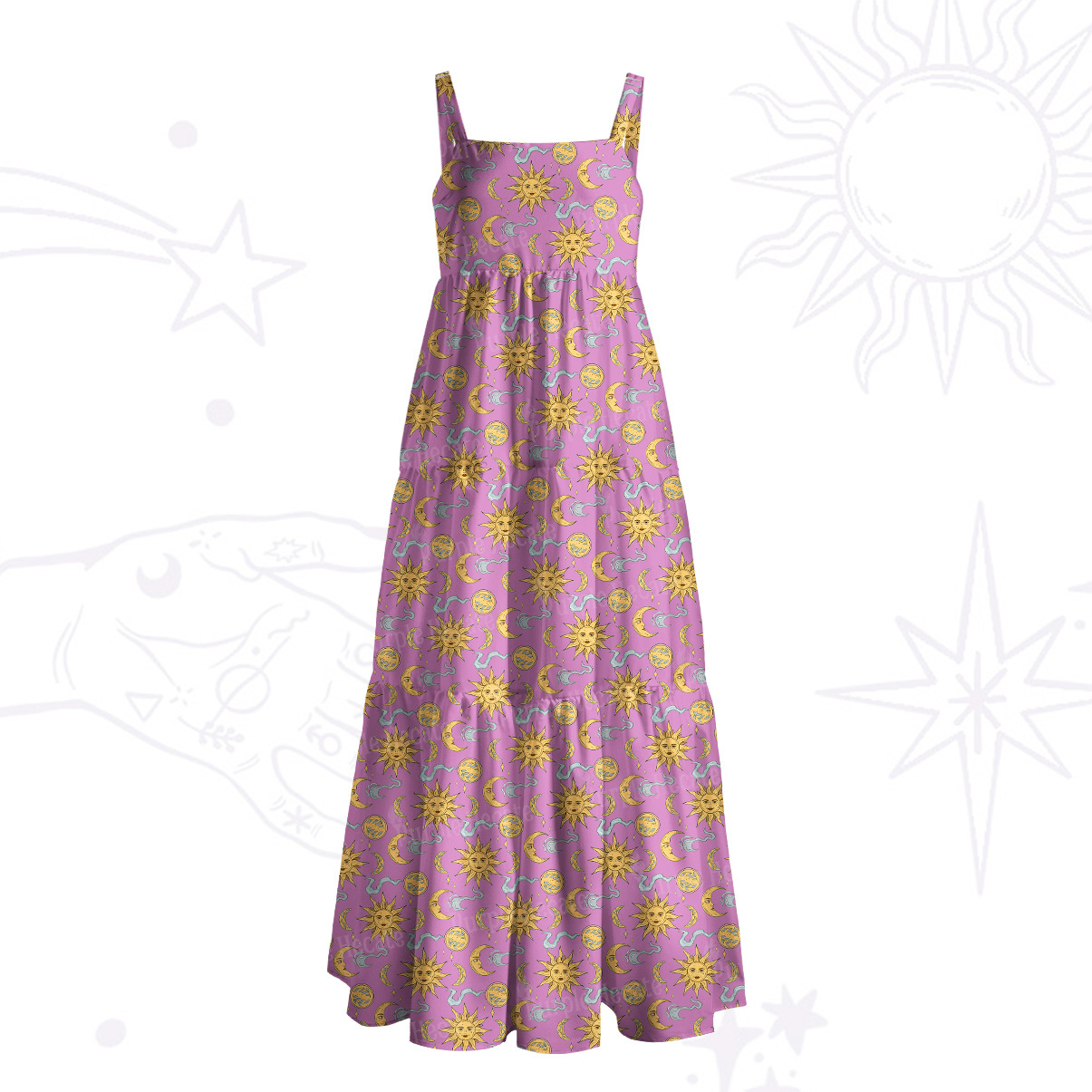 Purplehecate Magic of Sun and Moon Wide Straps Maxi Dress