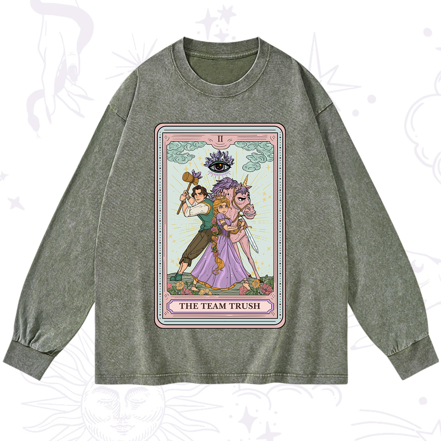 Purplehecate The Team Trush Tarot Card Washed Long Sleeve Shirt