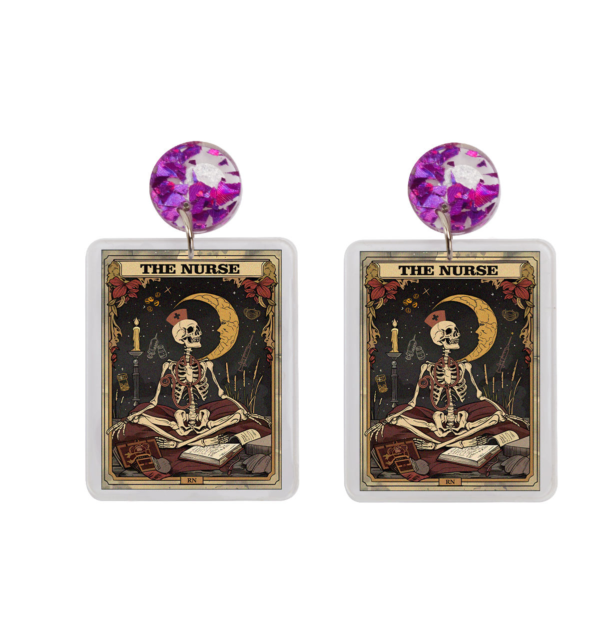 Purplehecate The Nurse Tarot Card Acrylic Earrings