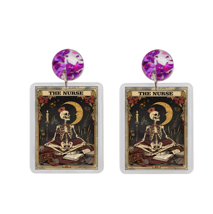 Purplehecate The Nurse Tarot Card Acrylic Earrings