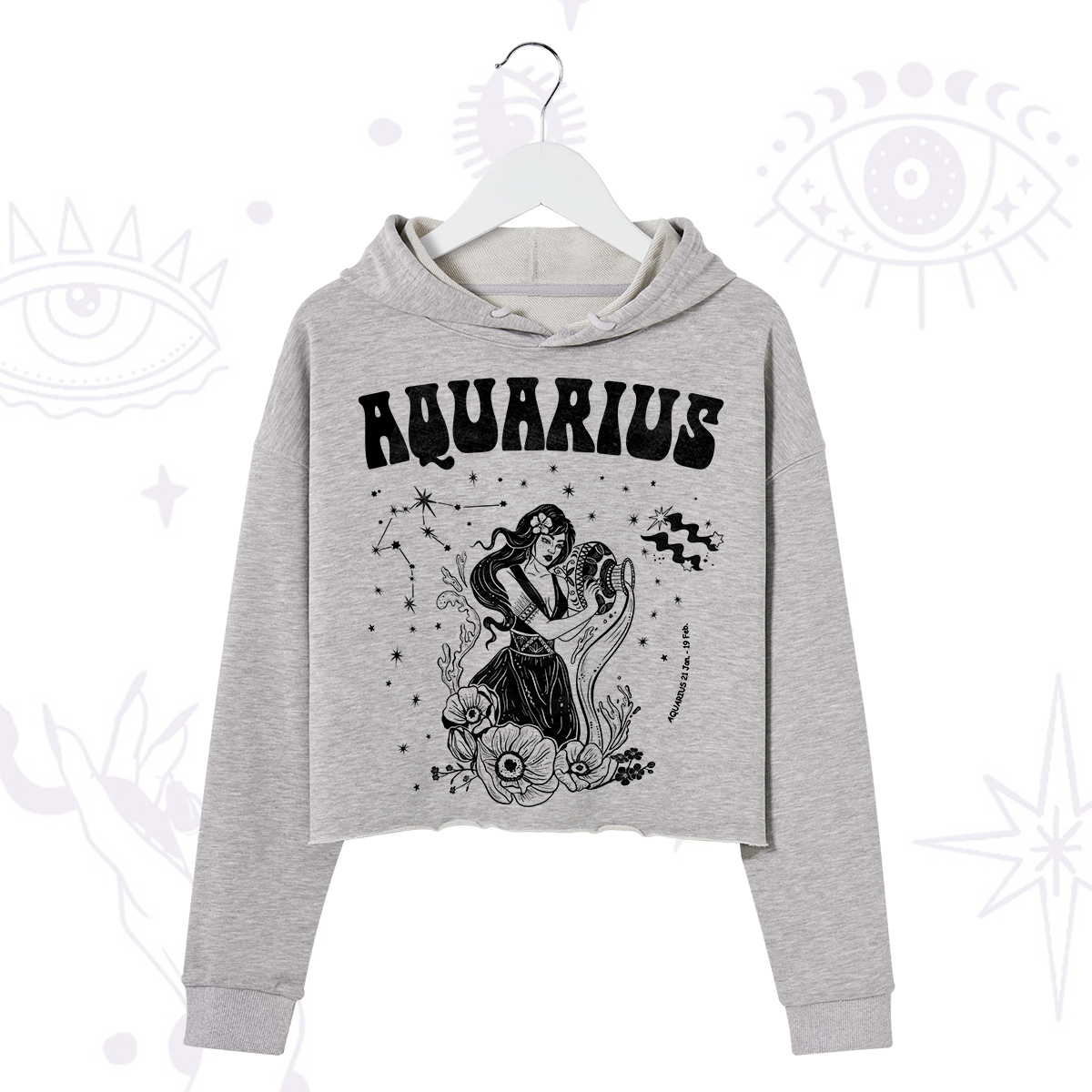 Purplehecate Aquarius Zodiac Glyphs Crop Hoodie