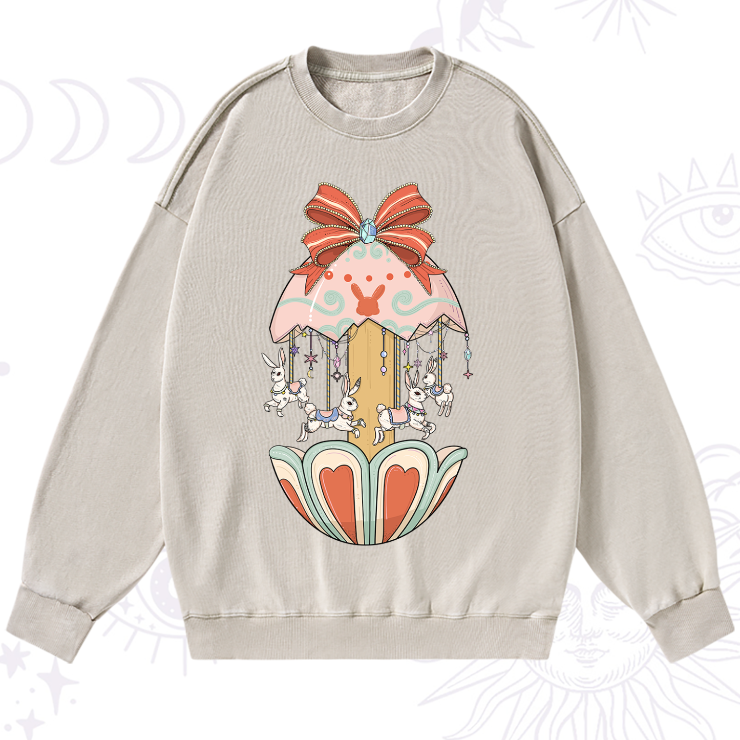 Purplehecate Bunny Carousel Easter Washed Sweatshirt